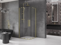 Mexen Velar Duo sprchová kabína posuvná 100 x 100 cm, priehľadná, zlatá kartáčovaná - 871-100-100-02-55