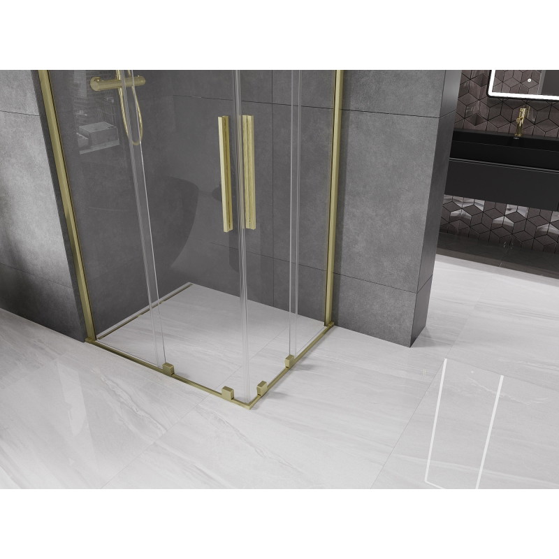 Mexen Velar Duo sprchová kabína posuvná 100 x 90 cm, transparentná, zlatá kartáčovaná - 871-100-090-02-55