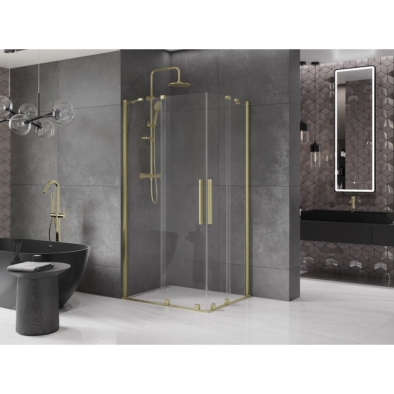 Mexen Velar Duo sprchová kabína posuvná 100 x 90 cm, transparentná, zlatá kartáčovaná - 871-100-090-02-55