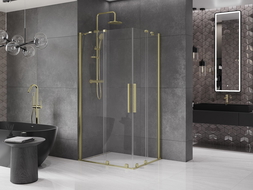 Mexen Velar Duo posuvná sprchová kabína 100 x 90 cm, transparentná, zlatá kartáčovaná - 871-100-090-02-55