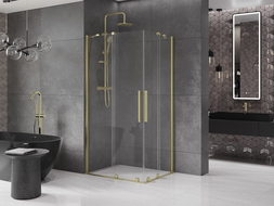 Mexen Velar Duo sprchová kabína, posuvné dvere 100 x 90 cm, Priehľadné, Zlatá kefovaná- 871-100-090-02-55
