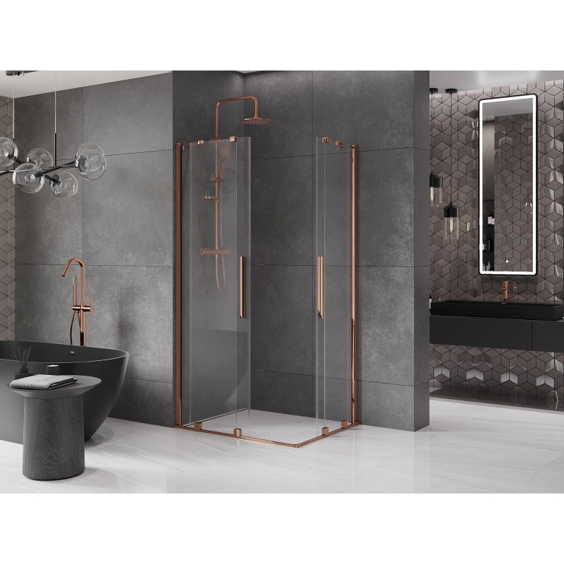 Mexen Velar Duo sprchový kút posuvný 90 x 80 cm, transparentný, ružové zlato - 871-090-080-02-60