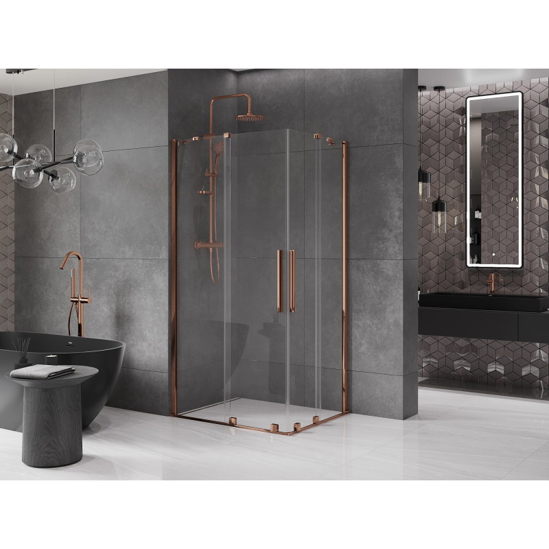 Mexen Velar Duo sprchový kút posuvný 90 x 80 cm, transparentný, ružové zlato - 871-090-080-02-60