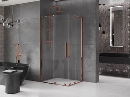 Mexen Velar Duo posuvná sprchová kabína 90 x 80 cm, priehľadná, ružové zlato - 871-090-080-02-60