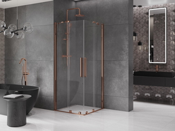Mexen Velar Duo sprchová kabína, posuvné dvere 90 x 90 cm, Priehľadné, Zlatoružová - 871-090-090-02-60