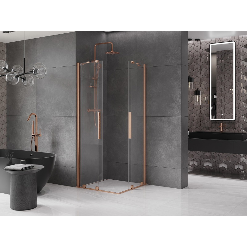 Mexen Velar Dvojitá posuvná sprchová kabína 80 x 80 cm, priehľadná, brúsená meď - 871-080-080-02-65