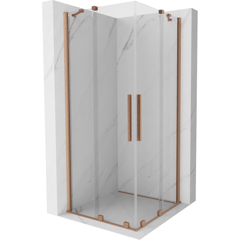 Mexen Velar Duo posuvná sprchová kabína 90 x 90 cm, transparentná, brúsený meď - 871-090-090-02-65
