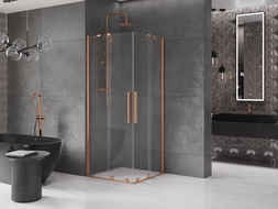 Mexen Velar Duo sprchová kabína, posuvné dvere 90 x 90 cm, Priehľadné, kefovaná meď - 871-090-090-02-65