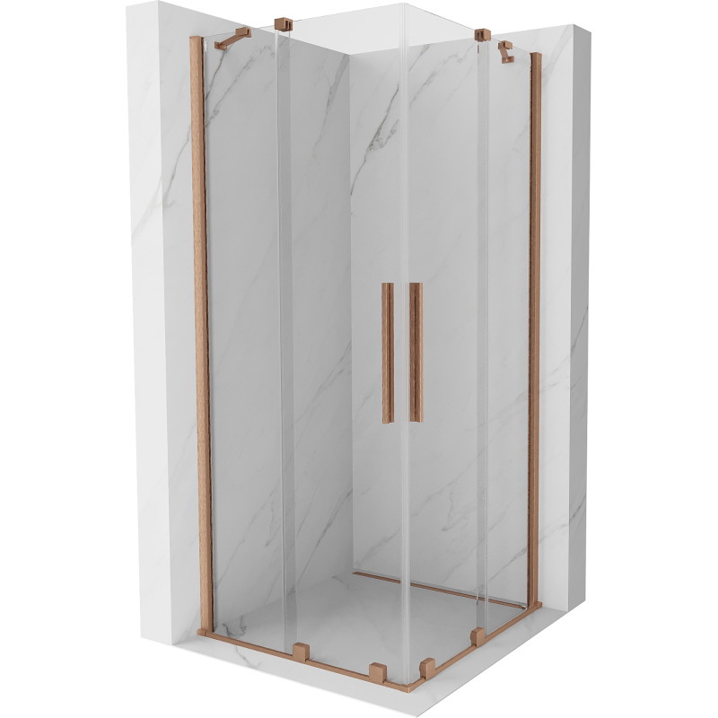 Mexen Velar Duo sprchový kút posuvný 100 x 100 cm, transparentný, brúsená meď - 871-100-100-02-65
