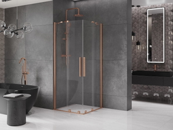 Mexen Velar Duo sprchový kút posuvný 100 x 100 cm, transparentný, brúsená meď - 871-100-100-02-65