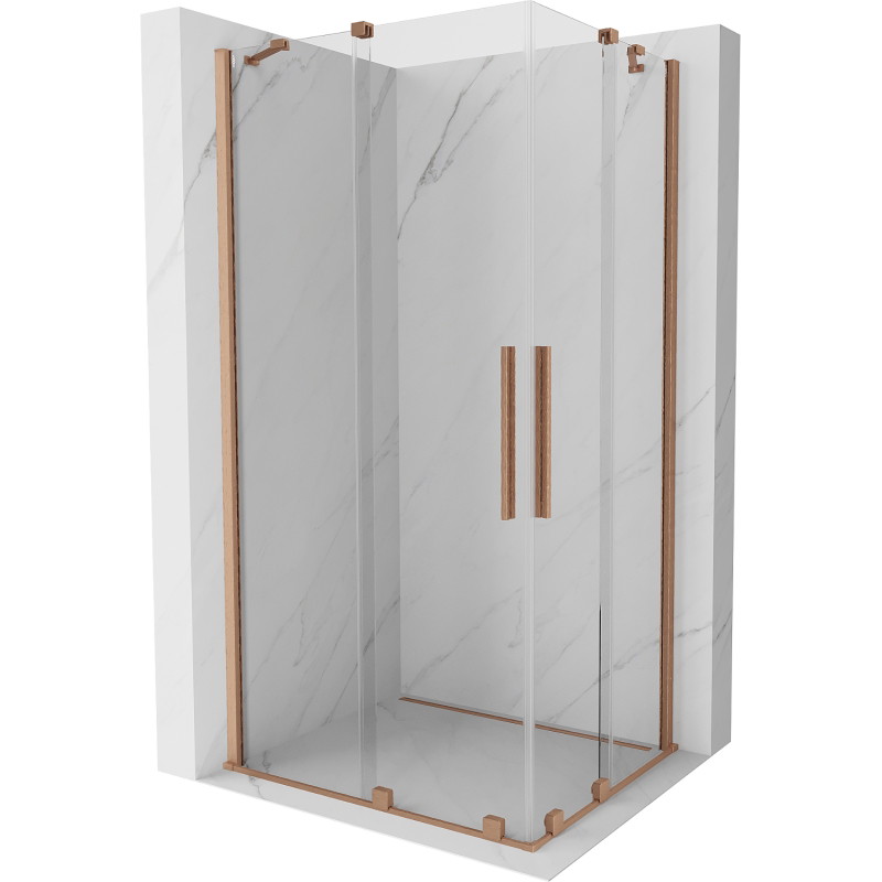 Mexen Velar Duo posuvná sprchová kabína 90 x 80 cm, transparentná, brúsená meď - 871-090-080-02-65