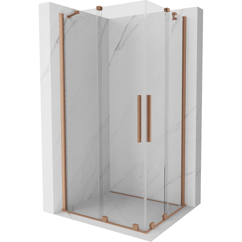 Mexen Velar Duo zasúvacia sprchová kabína 90 x 80 cm, transparentná, brúsená meď - 871-090-080-02-65