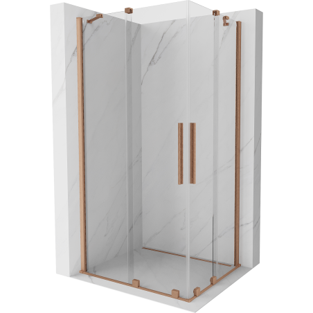 Mexen Velar Duo posuvná sprchová kabína 90 x 80 cm, transparentná, brúsená meď - 871-090-080-02-65