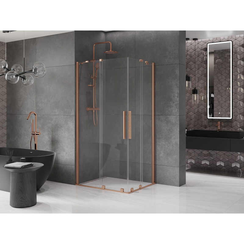 Mexen Velar Duo zasúvacia sprchová kabína 90 x 80 cm, transparentná, brúsená meď - 871-090-080-02-65