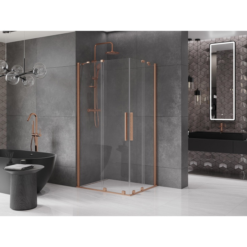 Mexen Velar Duo kabína so sprchou posuvná 100 x 90 cm, transparentná, brúsená meď - 871-100-090-02-65