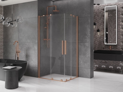 Mexen Velar Duo kabína so sprchou posuvná 100 x 90 cm, transparentná, brúsená meď - 871-100-090-02-65
