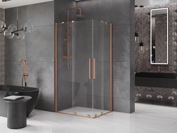 Mexen Velar Duo sprchová kabína, posuvné dvere 100 x 90 cm, Priehľadné, kefovaná meď - 871-100-090-02-65