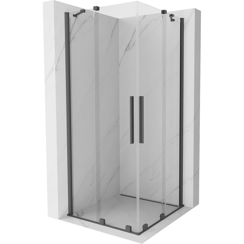Mexen Velar Duo sprchová kabína, posuvné dvere 80 x 80 cm, Priehľadné, gun gray kefovaná - 871-080-080-02-66