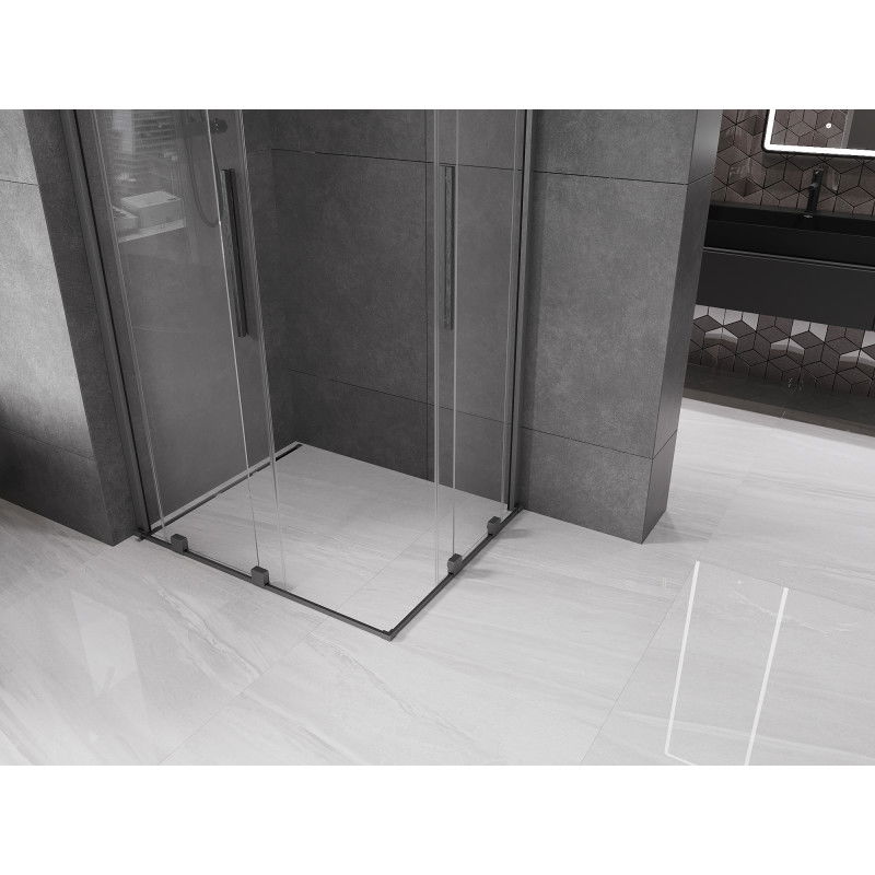 Mexen Velar Duo sprchová kabína posuvná 90 x 80 cm, transparentná, kartáčovaná antracitová - 871-090-080-02-66