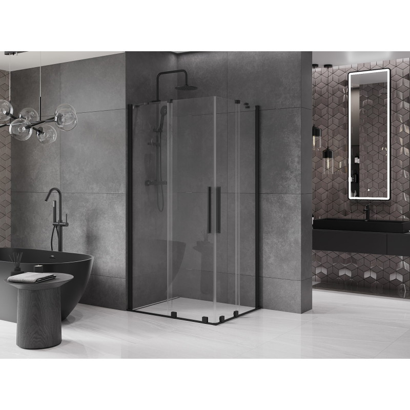 Mexen Velar Duo zasúvacia sprchová kabína 90 x 80 cm, transparentná, čierna - 871-090-080-02-70