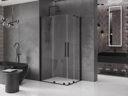 Mexen Velar Duo sprchová kabína, posuvné dvere 100 x 90 cm, Priehľadné, Čierna - 871-100-090-02-70