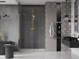 Mexen Velar Duo posuvné sprchové dvere 150 cm, priehľadné, zlaté - 871-150-000-02-50