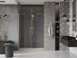 Mexen Velar Duo posuvné sprchové dvere 140 cm, transparentné, zlaté kartáčované - 871-140-000-02-55