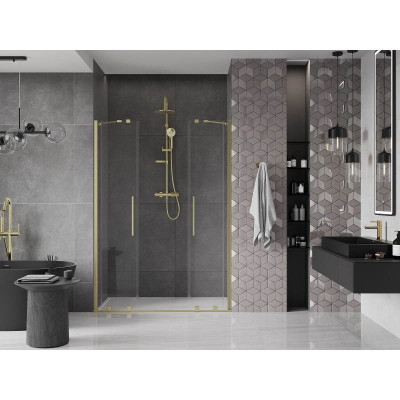 Mexen Velar Duo posuvné sprchové dvere 160 cm, transparentné, zlaté kartáčované - 871-160-000-02-55