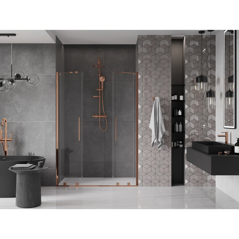 Mexen Velar Duo posuvné sprchové dvere 150 cm, priehľadné, ružové zlato - 871-150-000-02-60