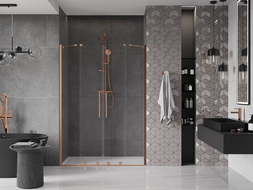 Mexen Velar Duo sprchové dvere posuvné 140 cm, priehľadné, brúsená meď - 871-140-000-02-65