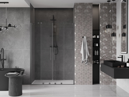 Mexen Velar Duo posúvacie sprchové dvere 150 cm, Priehľadné, gun gray kefovaný - 871-150-000-02-66