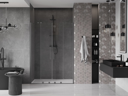Mexen Velar Duo sprchové dvere posuvné 150 cm, transparentné, brúsená gun grey - 871-150-000-02-66