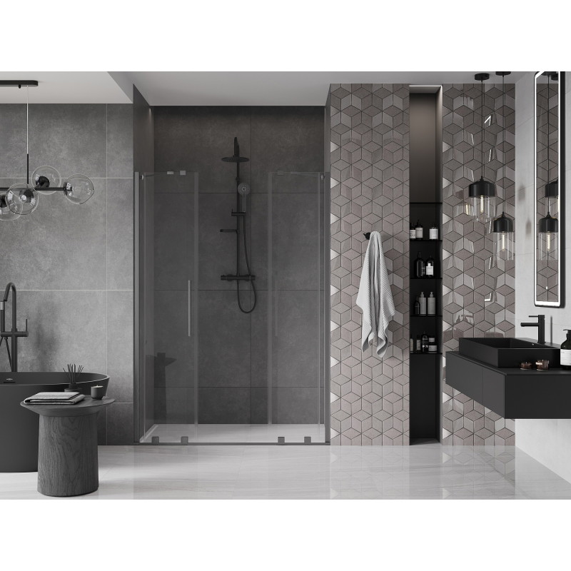 Mexen Velar Duo posuvné sprchové dvere 150 cm, transparentné, kartáčovaná zbraňová šedá - 871-150-000-02-66