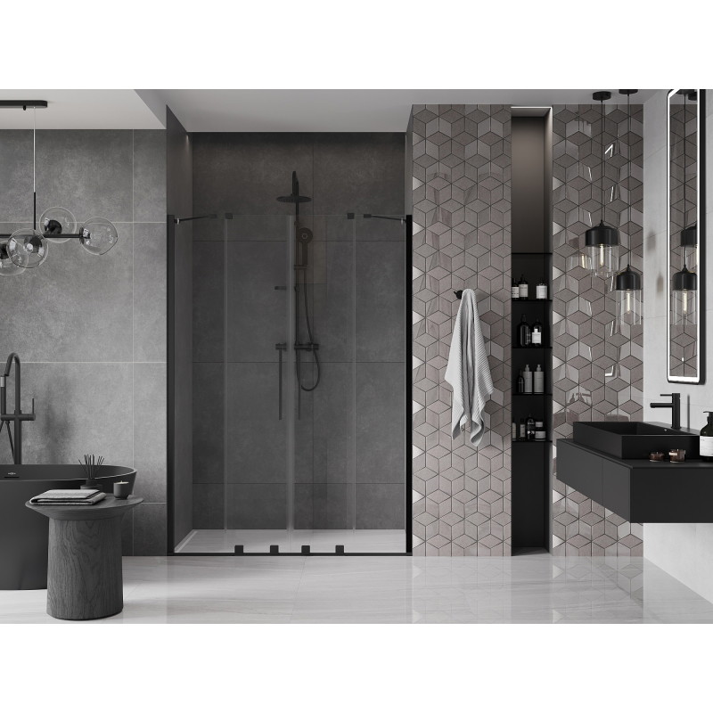 Mexen Velar Duo posuvné sprchové dvere 150 cm, transparentné, čierne - 871-150-000-02-70