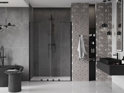 Mexen Velar Duo posuvné sprchové dvere 150 cm, transparentné, čierne - 871-150-000-02-70