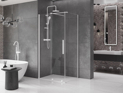Mexen Velar sprchová kabína, posuvné dvere 130 x 85 cm, Priehľadné, biela - 871-130-085-01-20