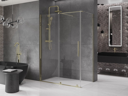 Mexen Velar sprchová kabína, posuvné dvere 140 x 80 cm, Priehľadné, Zlatá - 871-140-080-01-50
