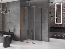 Mexen Velar sprchová kabína, posuvné dvere 100 x 90 cm, Priehľadné, Zlatoružová - 871-100-090-01-60