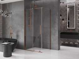 Mexen Velar sprchová kabína, posuvné dvere 140 x 90 cm, Priehľadné, Zlatoružová - 871-140-090-01-60