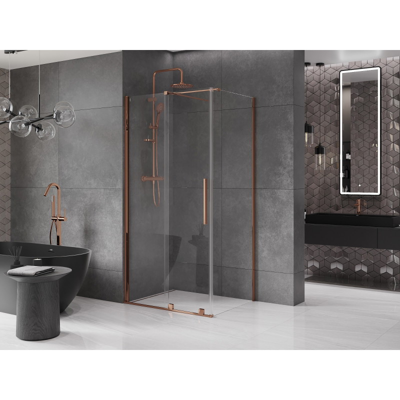 Mexen Velar sprchový kút posuvný 140 x 100 cm, transparentný, ružové zlato - 871-140-100-01-60