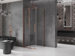 Mexen Velar sprchová kabína, posuvné dvere 90 x 90 cm, Priehľadné, Zlatoružová - 871-090-090-01-60