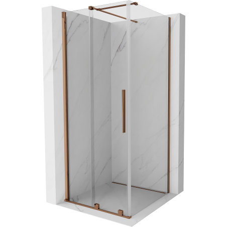 Mexen Velar sprchová kabína posuvná 100 x 100 cm, transparentná, ružové zlato - 871-100-100-01-60
