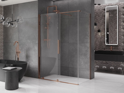Mexen Velar sprchová kabína, posuvné dvere 140 x 75 cm, Priehľadné, Zlatoružová - 871-140-075-01-60