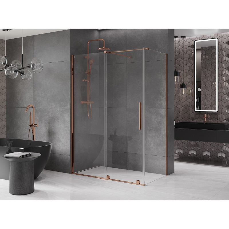 Mexen Velar posuvná sprchová kabína 160 x 75 cm, transparentná, ružové zlato - 871-160-075-01-60