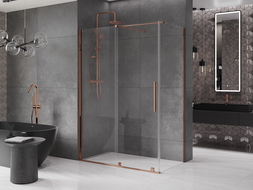 Mexen Velar sprchová kabína, posuvné dvere 160 x 85 cm, Priehľadné, Zlatoružová - 871-160-085-01-60