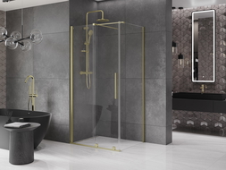 Mexen Velar sprchová kabína, posuvné dvere 120 x 90 cm, Priehľadné, Zlatá kefovaná- 871-120-090-01-55