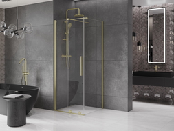 Mexen Velar sprchová kabína, posuvné dvere 90 x 90 cm, Priehľadné, Zlatá kefovaná- 871-090-090-01-55