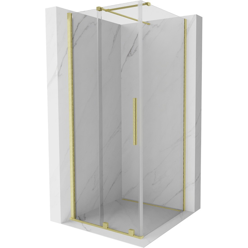Mexen Velar sprchová kabína posuvná 100 x 100 cm, transparentná, zlatá kartáčovaná - 871-100-100-01-55