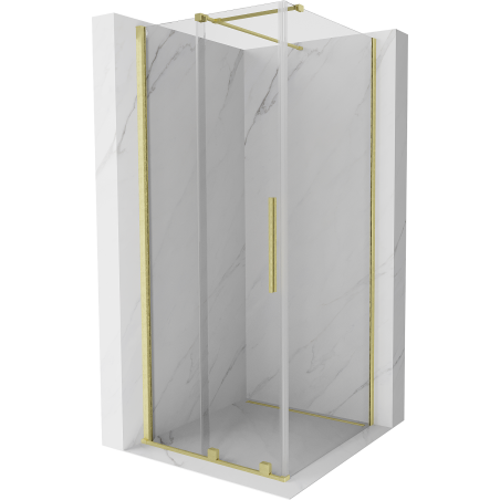 Mexen Velar sprchová kabína posuvná 100 x 100 cm, transparentná, zlatá kartáčovaná - 871-100-100-01-55