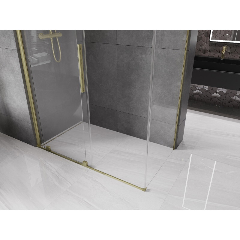 Mexen Velar posuvná sprchová kabína 140 x 85 cm, transparentná, zlatá kartáčovaná - 871-140-085-01-55
